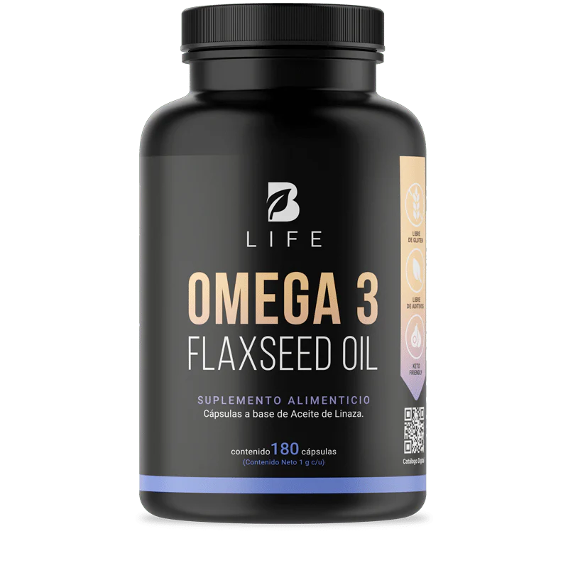 B Life: Omega 3 Flaxseed-Oil | Omega 3 Aceite de Linaza 180 Cápsulas Blandas (D)